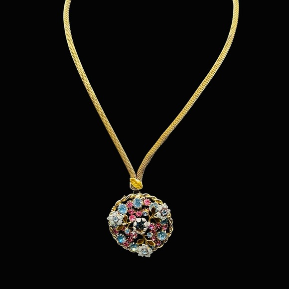 Vintage Austria Enamel Pastel Rhinestone Necklace - Picture 4 of 8